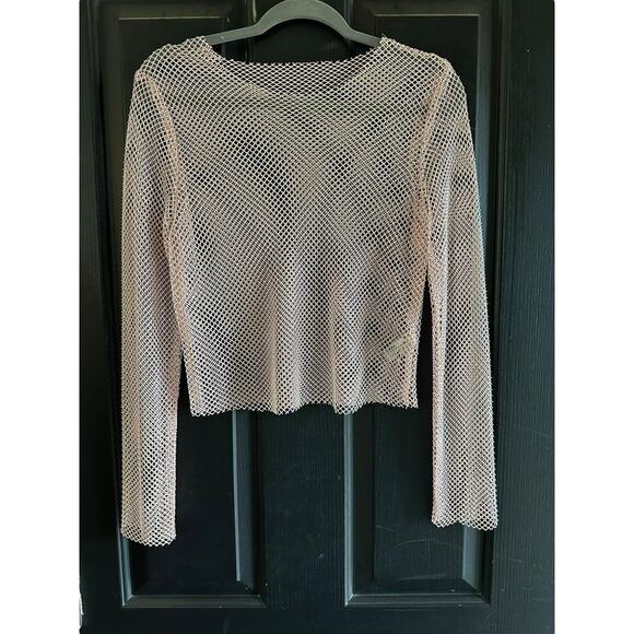 Haute Monde Sheer Fishnet Mesh Cropped Blouse Top Size S - Picture 1 of 5